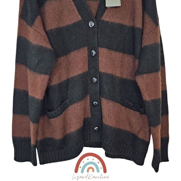 New! AllSaints Lou Stripe Wool Italian Brushed Knit Cardigan Oversized Sweater - Picture 7 of 14